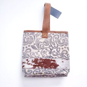 Myra Leaf Print Cow Hide Double Wine Bag